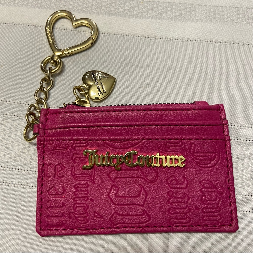 Juicy Couture Pink Key Fob Credit Card , ID & Zippered Change Case - Like New!